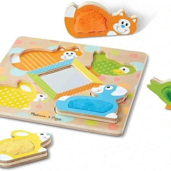 Melissa & Doug First Play Touch & Feel Puzzle Peek-a-Boo Pets 4 Wooden Pieces - Picture 7 of 9